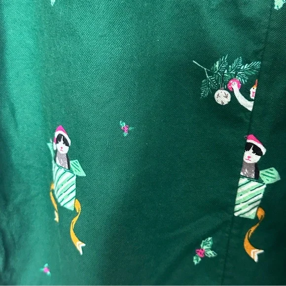 LOFT flannel kitten Cat Christmas pajamas Medium Green short sleeve pants button - Picture 6 of 16